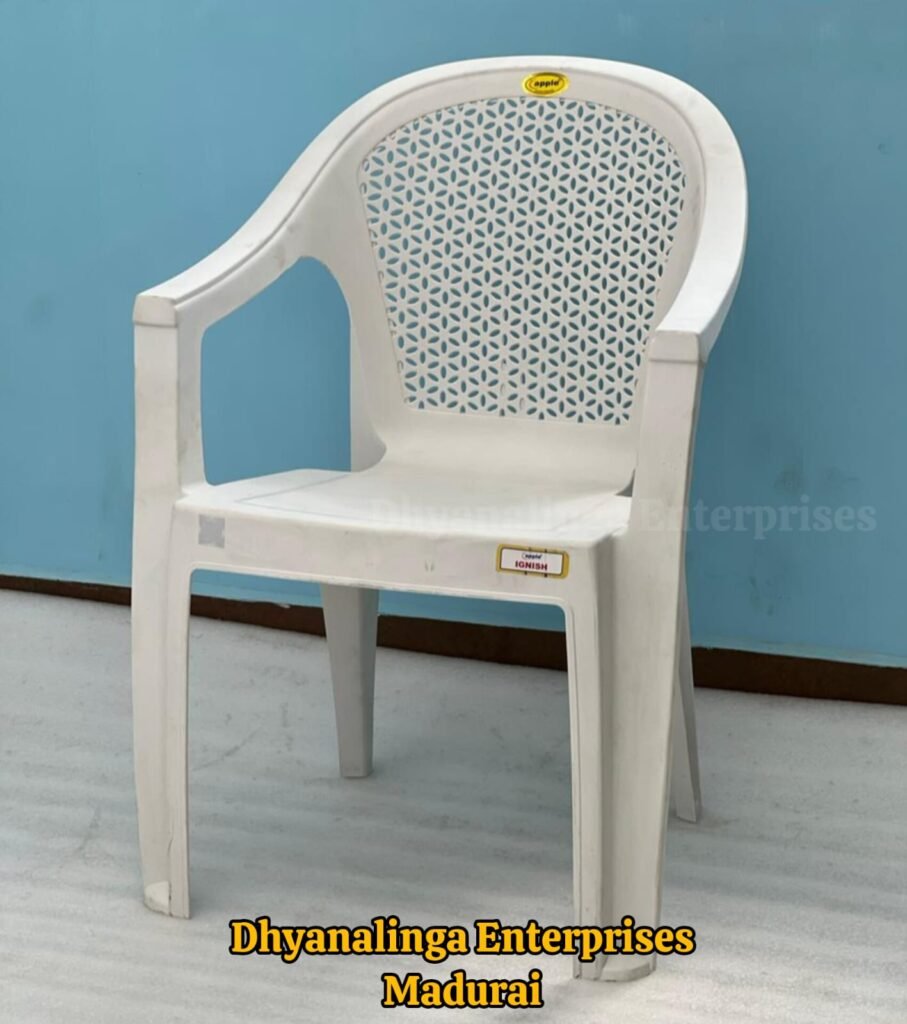 Floral Design White Plastic Arm Chair